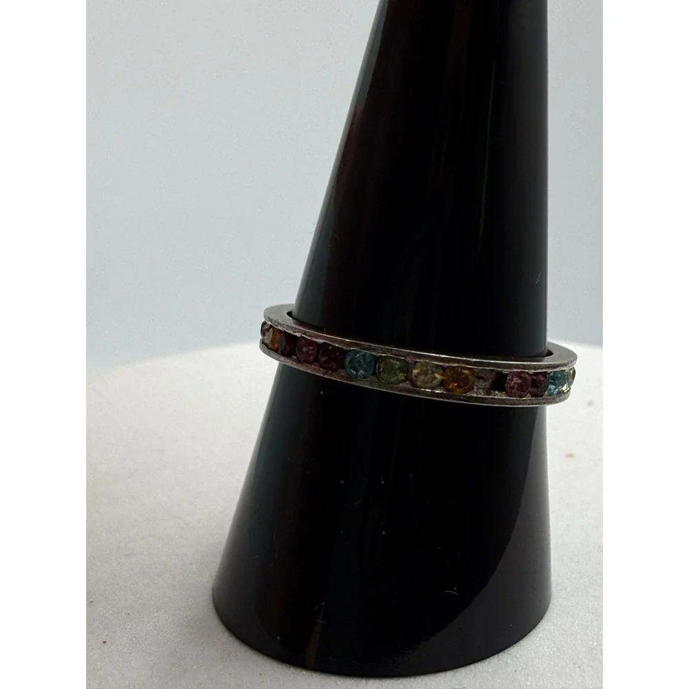 NF 925 Sterling Silver Multi‎ Color Rainbow Gemstone Eternity Band Ring Size 9